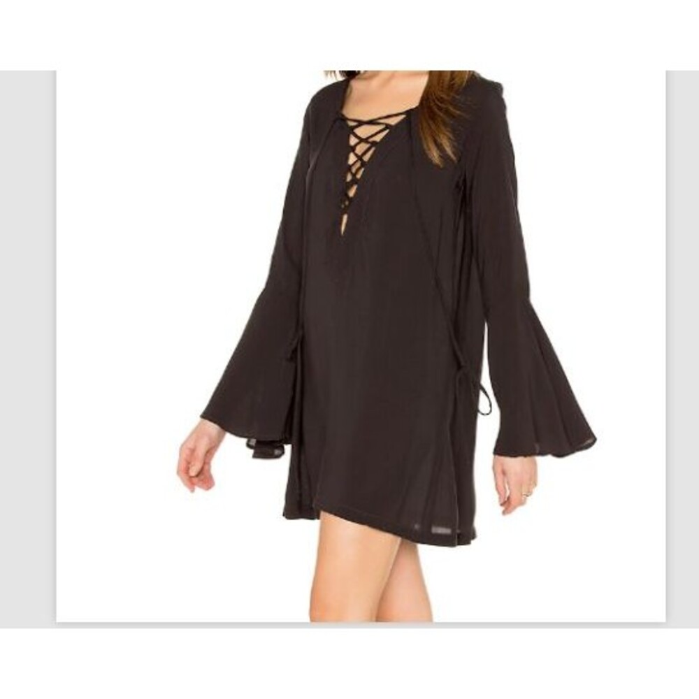 Blue Life  Black Lace Up Tunic Dress- Beach Cover Up Vacation Size S NEW